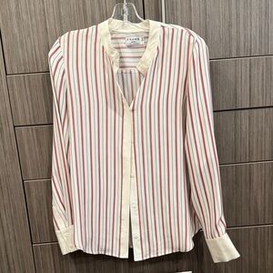 Frame Denim Ivory and Red Striped Blouse